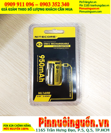 Nitecore NL169R; Pin sạc 16340 CR123A Lithium 3.7v Nitecore NL1475R 950mAh 3.42Wh /Thân có cổng sạc USB-Type C