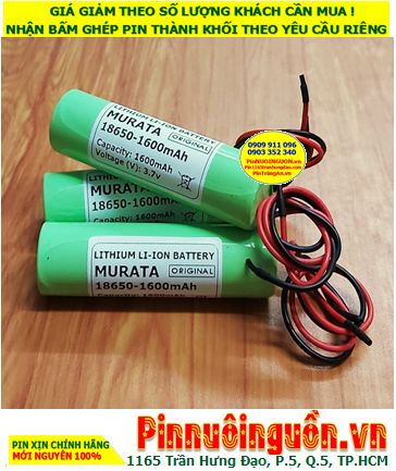 Pin sạc Murata 18650-1600mAh lithium 3.7v /dòng xả 30A chính hãng (có sẳn dây zắc cắm)