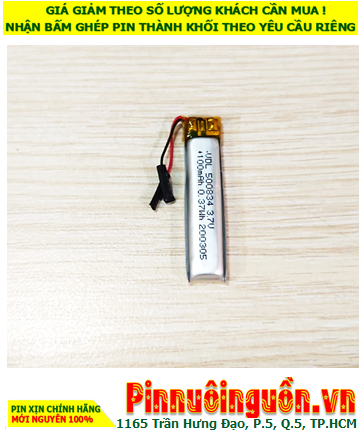 Lipolymer 500834, Pin tai nghe Bluetooth 3.7v Li-polymer 500834 (5mmx8mmx34mm) 100mAh /Đã có mạch sẳn