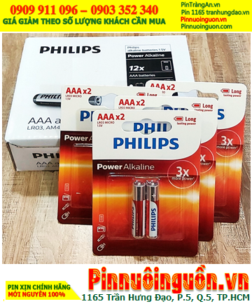 COMBO mua 01hộp 12vỉ 2viên(=24viên) Pin Philips LR03P2B/97 Power Alkaline AAA 1.5v _Giá chỉ 324.000/Hộp