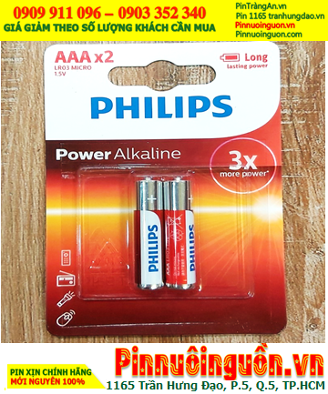 Philips LR03P2B/97, AM4; Pin AAA 1.5v Philips Power Alkaline LR03P2B/97 chính hãng _ Vỉ 2viên