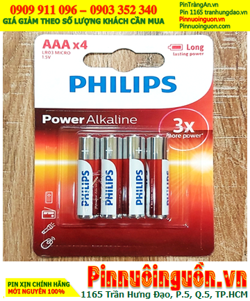 Philips LR03P4B/97; Pin AAA 1.5v Philips Power Alkaline LR03P4B/97 chính hãng (Loại vỉ 4viên)