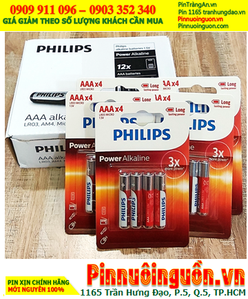COMBO mua 01hộp 12vỉ 4viên(=48viên) Pin Philips LR03P4B/97 Power Alkaline AAA 1.5v _Giá chỉ 445.000/Hộp