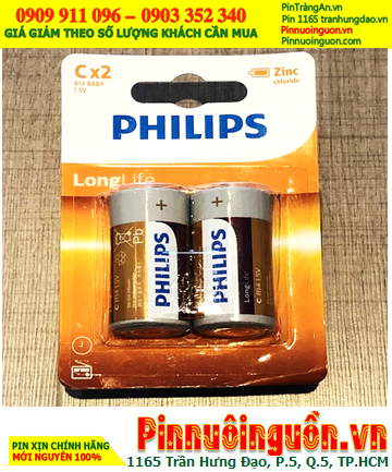 Philips R14L2B/97; Pin trung C 1.5v Philips R14L2B/97 Zinc Chloride chính hãng |TẠM HẾT HÀNG