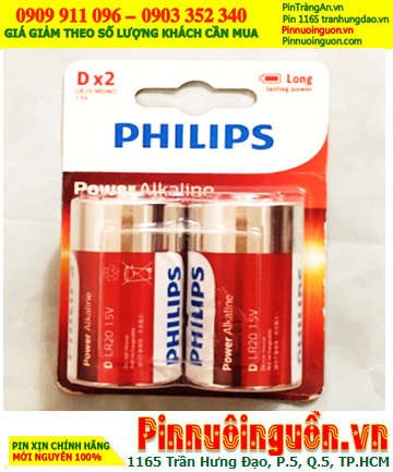 Philips LR20P2B/97; Pin đại D 1.5v Alkaline Philips LR20P2B/97 chính hãng (Vỉ 2viên) |HẾT HÀNG