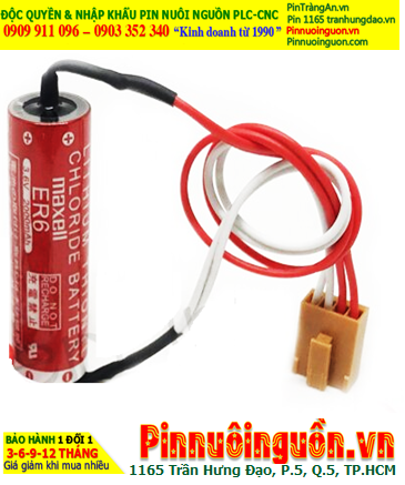 Maxell ER6 (Zắc nâu 4 holes PLC); Pin nuôi nguồn PLC Maxell ER6 3.6v AA 2000mAh Lithium Thionyl Chloride