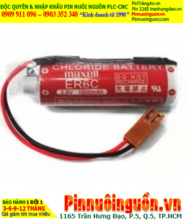 Maxell ER6C (Đầu sứ, Zắc NÂU PLC); Pin nuôi nguồn PLC Maxell ER6C 3.6v AA1800mAh Lithium Thionyl Chloride