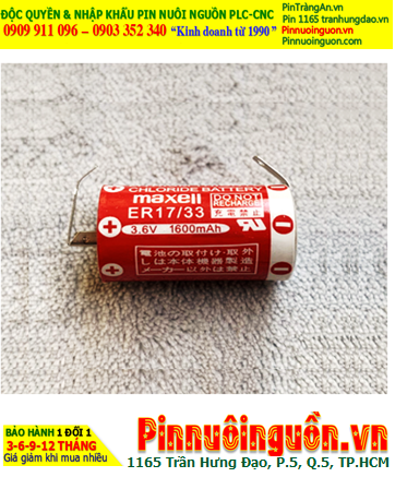 Maxell ER17/33 (chân thép); Pin nuôi nguồn PLC Maxell ER17/33 lithium 3.6v 2/3A 1600mAh, Xuất xứ Nhật