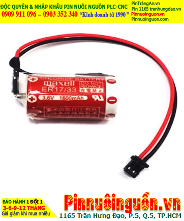 Maxell ER17/33 (Zắc DF1.35); Pin nuôi nguồn PLC Maxell ER17/33 lithium 3.6v 2/3A 1600mAh, Xuất xứ Nhật