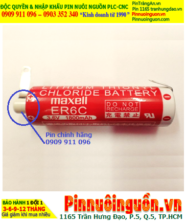 Maxell ER6C (Đầu sứ, chân thép); Pin nuôi nguồn PLC Maxell ER6C 3.6v AA1800mAh Lithium Thionyl Chloride