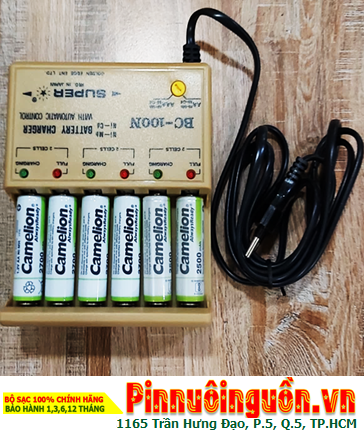 Super BC-100N, Bộ sạc 6viên Pin AA -Kèm sẳn 6 Pin sạc Camelion NH-2700ARBP2 AlwaysReady