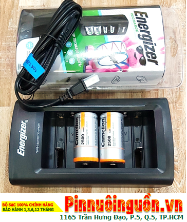 Energizer CHFC _Bộ sạc 4viên pin đại D 1.2v -Kèm sẳn 2 Pin sạc Camelion NH-D2500BP2 (D2500mAh-1.2v)