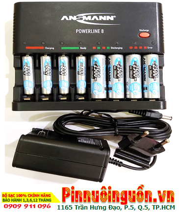 Ansman Powerline 8; Bộ sạc 8 Pin Powerline 8 _Kèm 8 Pin (4 Ansman AA2500mAh & 4 Ansman AAA800mAh)