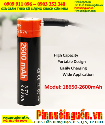 DoublePow USB2600mAh, Pin sạc 3.7v DoublePow 18650-USB 2600mAh cổng USB, kèm Cáp sạc