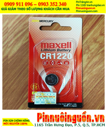 Maxell CR1220; Pin 3v lithium Maxell CR1220 1BS PRO (Xuất xứ NHẬT) Loại Vỉ 1viên