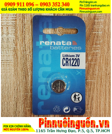 Renata CR1220, Pin 3v Lithium Renata CR1220 chính hãng, Xuất xứ Thụy sỹ (Vỉ 1viên)