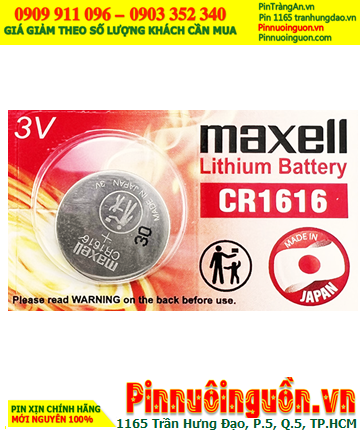 Maxell CR1616; Pin 3v lithium Maxell CR1616 chính hãng, Cell in Japan (MẪU MỚI)