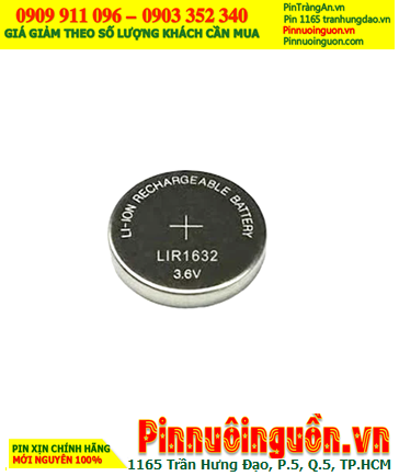 Pin sạc LIR1632 Lithium 3.6v, Pin sạc 3.6v Lithium Li-ion LIR1632 (25mAh, 16mmx3.2mm) chính hãng