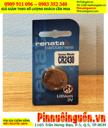 Renata CR2430; Pin 3v lithium Renata CR2430 chính hãng, Xuất xứ Thụy Sỹ (Loại vỉ 1viên)