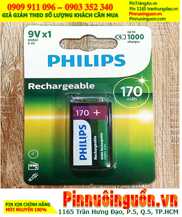 Philips 9VB1A17/97; Pin sạc 9v Philips 9VB1A17/97 6HR61 (170mAh) chính hãng /Loại vỉ 1 viên