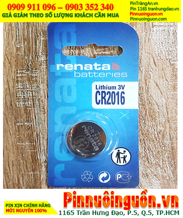 Renata CR2016, Pin 3v lithium Renata CR2016 (dung lượng 90mAh), Vỉ 1viên