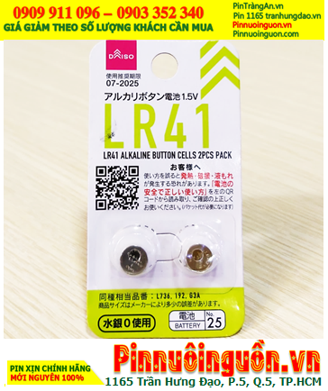 DAISO LR41 AG3, Pin 1.5v alkaline DAISO LR41 AG3 thị trường nội địa Nhật (Vỉ 2viên)