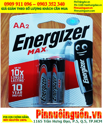 Energizer E91-BP2; Pin AA 1.5v Alkaline Energizer E91-BP2 /LR6 (Xuất xứ Singapore) /Loại vỉ 2viên