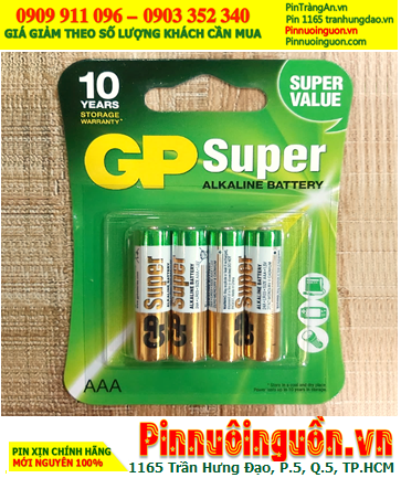 Pin GP SUPER 24AUOK-U4; Pin Alkaline 1.5v AAA GP SUPER 24AUOK-U4 chính hãng /Loại Vỉ 4viên