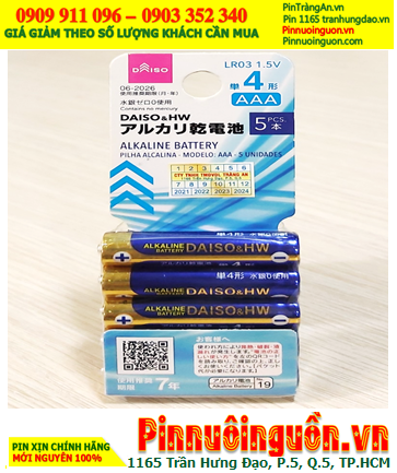 DAISO & HW LR03, Pin AAA 1.5v Alkaline DAISO & HW LR03 /Thị trường Nội địa Nhật-Vỉ pin chữ Nhật (Vỉ 5viên)