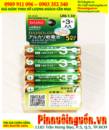 DAISO & GO LR6, Pin AA 1.5v Alkaline DAISO & GO LR6 /Thị trường Nội địa Nhật-Vỉ pin chữ Nhật (Vỉ 5viên)