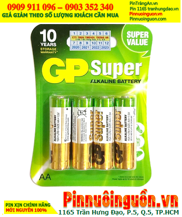 GP SUPER 15AUOQ-U4; Pin AA 1.5v Alkaline GP SUPER 15AUOQ-U4 chính hãng /Loại Vỉ 4 viên