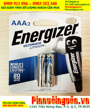 Energizer L92-BP2; Pin Lithium AAA 1.5v Energizer L92-BP2 chính hãng (Xuất xứ Singapore) Loại Vỉ 2viên