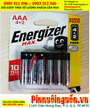 Energizer E92, LR03; Pin AA 1.5v Alkaline Energizer E92, LR03 chính hãng (Xuất xứ Singapore) Vỉ 6viên