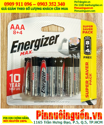 Energizer E92, LR03; Pin AAA 1.5v Alkaline Energizer E92, LR03 chính hãng (Xuất xứ Singapore) Vỉ 12viên