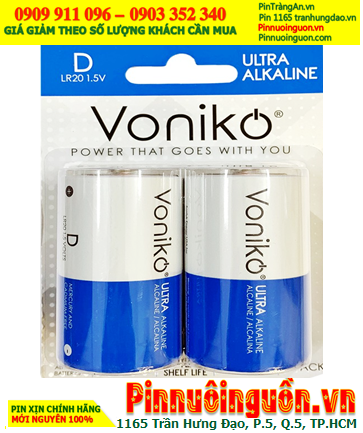 Voniko LR20 _Pin đại D 1.5v Alkaline Voniko LR20 chính hãng (Loại vỉ 2viên)