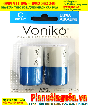 Voniko LR14 _Pin trung C Alkaline 1.5v Voniko LR14 chính hãng (Loại vỉ 2viên)