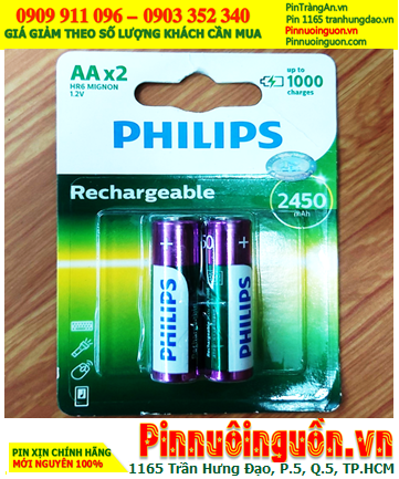 Philips R6B2A245/97; Pin sạc AA 1.2v Philips R6B2A245/97 AA2450mAh chính hãng /Loại Vỉ 2viên