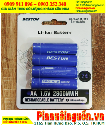 Beston 2AM-75-2800mWh (=1850mAh), Pin sạc 1.5v Lithium Li-ion Beston 2AM-75-2800mWh /Vỉ 4viên