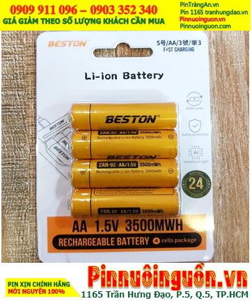 Beston 2AM-92-3500mWh (=2000mAh), Pin sạc 1.5v Lithium Li-ion Beston 2AM-92-3500mWh /Vỉ 4viên