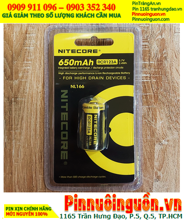 Nitecore RCR123A (Pin sạc 16340)_Pin sạc Nitecore RCR123A (3.7v 650mAh) chính hãng |HÀNG CÓ SẲN