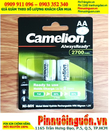 Pin sạc đèn Flash máy ảnh _Pin sạc AA 1.2v 2700mAh Camelion AlwaysReady NH-AA2700ARBP2 (MẪU MỚI)