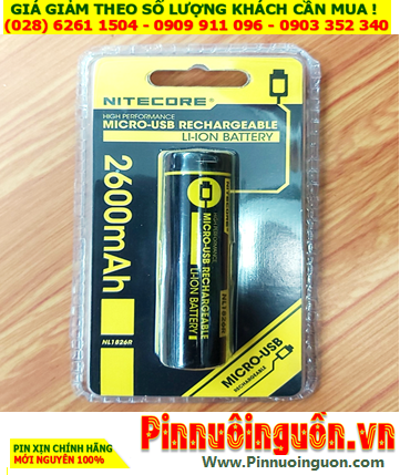 Pin VAPE _Pin 18650 3.7v 2600mAh Nitecore NL1826R _thân pin có cổng USB | HÀNG CÓ SẲN