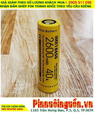 Nitecore IMR18650; Pin sạc 18650 Lithium 3.7v Nitecore IMR18650 2600mAh (dòng xả 40A, Nội trở 9.62Wh)