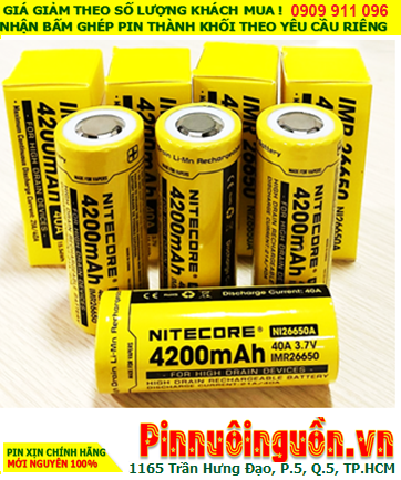 Nitecore IMR26650; Pin sạc 3.7v lithium Nitecore IMR26650  4200mAh (dòng xả 40A) for High Drain