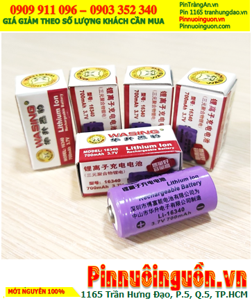 Pin 16340/ CR123A, Pin sạc 3.7v Lithium Li-ion Wasing 16340 (700mAh) đầu lồi chính hãng