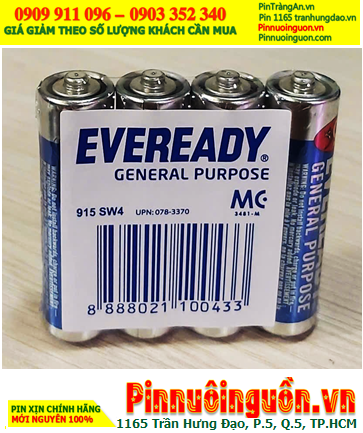 Eveready 915 AA SW4, Pin AA 1.5v Eveready 915-AA-SW4 /R6, Xuất xứ Indonesia (Loại Gói 4viên)