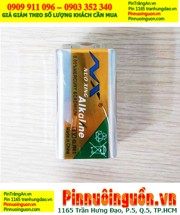 Pin Nuoxing 6LR61 Alkaline 9v, Pin 9v vuông Alkaline Nuoxing 6LR61 chính hãng (Vỏ vàng)