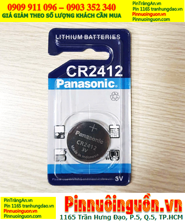 Panasonic CR2412; Pin 3v Lithium Panasonic CR2412 chính hãng, Xuất xứ Indonesia (Loại vỉ 1viên)