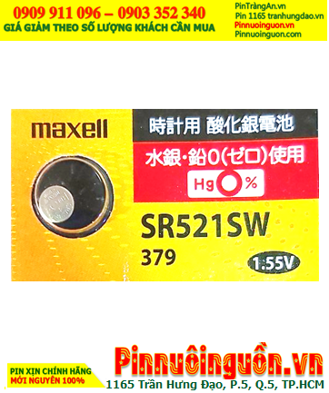 Maxell SR521SW-Pin 379, Pin đồng hồ đeo tay 1.55v Silver Oxide Maxell SR521SW, Xuất xứ NHẬT