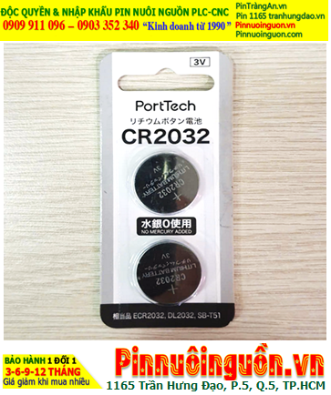 PORTECH CR2032-BP2, Pin 3v lithium PORTECH CR2032-BP2  thị trường Nội địa Nhật (Loại Vỉ 2viên)